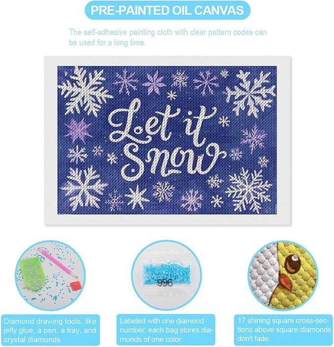 AIVKIEJK Diamond Painting Kits for Adults - Festive Snowflake Christmas Let It Snow Painting DIY 5D Full Drill Diamond Dots Paintings with Diamonds Gem Art and Crafts Home Decor 8"x12"