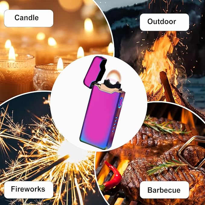 Electric Lighter Plasma Rechargeable with LED Battery Indicator Big Flame, USB Convenient Charging, Windproof Lighter Outdoor（B-Color