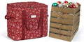 Covermates Keepsakes Adjustable Ornament Storage Bag – Heavy-Duty Polyester, Padded Dividers & FlexGrid Trays – Protective Holiday Ornament Organizer with Handles & Label Window, Red Snowflake