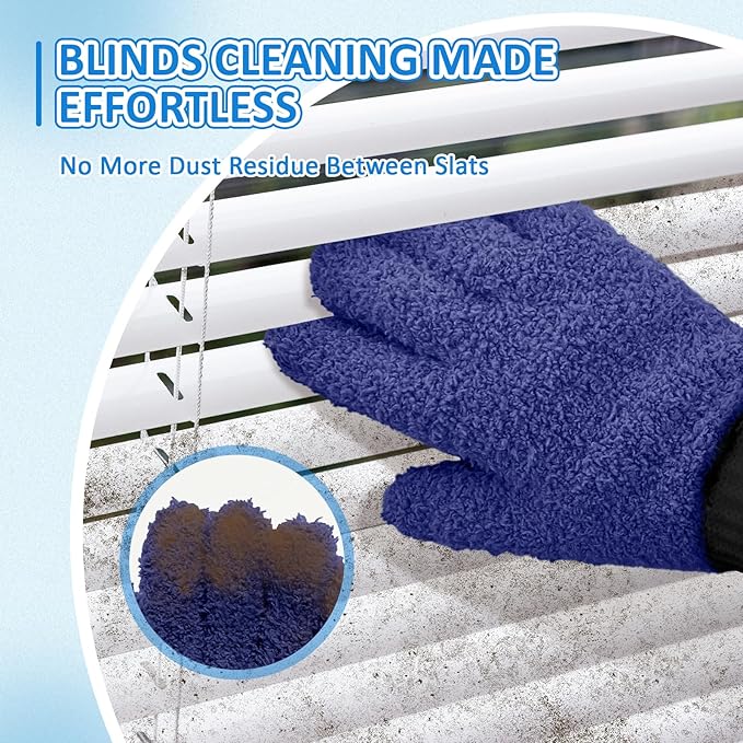 MIG4U Microfiber Gloves - Dusting Gloves for House Cleaning - Washable Blind Cleaner Duster Tool (Navy,S/M)
