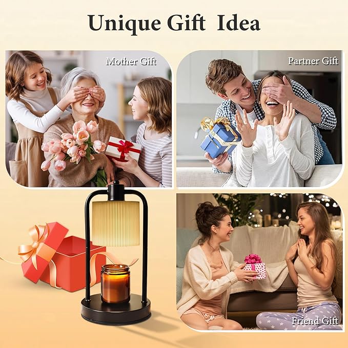 Lococo Candle Warmer Lamp with Timer Dimmable: Electric Wax Melts Warming Light for Yankee Candles Birthday Christmas Gift, Room, New House, Bedroom, Vintage Home Decor (Black + Striped Cotton Linen)