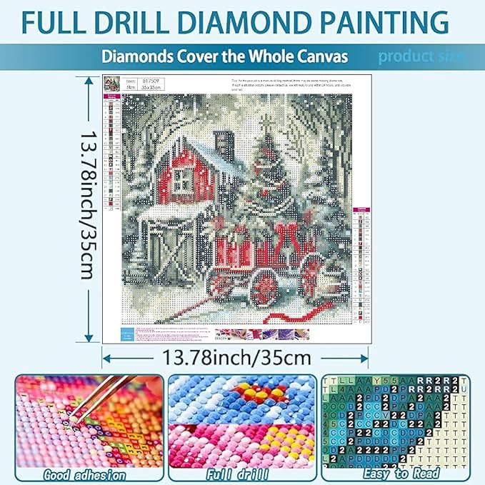 VIGEGU Christmas Diamond Art Kits for Adult,Winter House Diamond Painting for Beginnger,Christmas Tree DIY Full Drill Rhinestone Diamond Dots Gem Painting Home Wall Decor 13.7x13.7 in