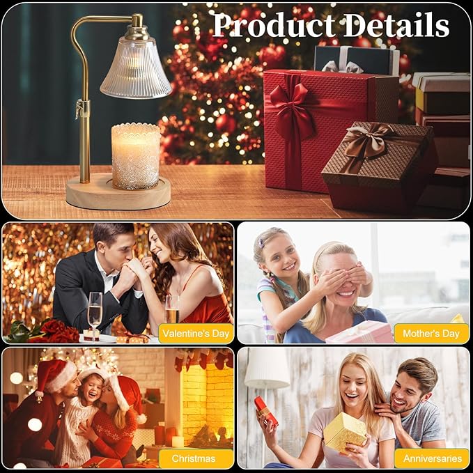 Dialan's Candle Warmer Lamp with Timer - Electric Candle Warmer Lamp with Height Adjustment and Dimmer for Warming Scented Wax, Home Décor and House Warming Birthday Gifts for Women Mom