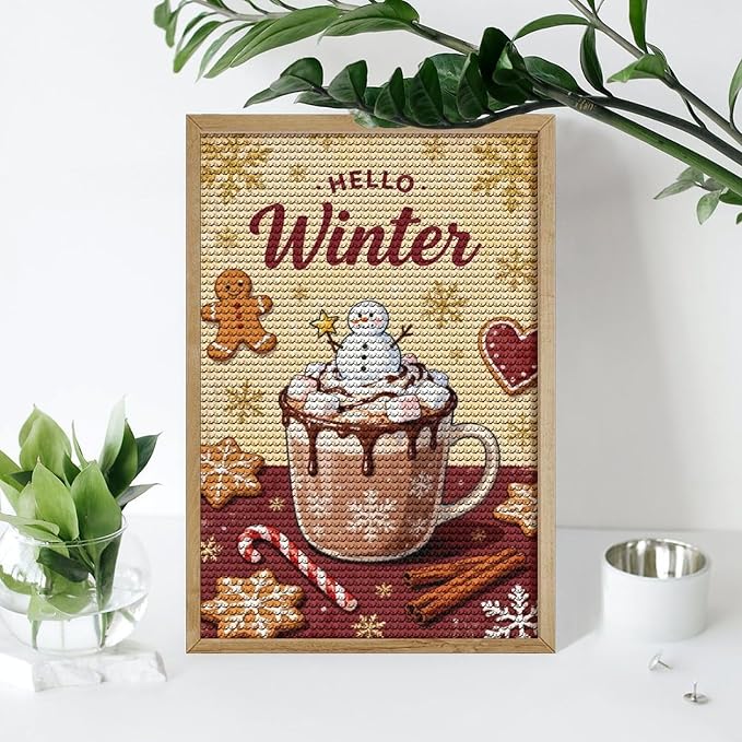 Diamond Painting Kits for Adults - Hello Winter Ice Cream & Gingerbread Snowflakes & Candles Painting DIY 5D Full Drill Diamond Dots Paintings with Diamonds Gem Art And Crafts Home Decor 8"x12"