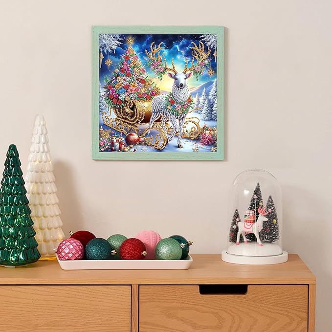 antor Christmas Deer Diamond Art Painting Kits for Adults, Christmas Tree 5D Special Shape Diamond Art Kits, Crystal Rhinestones Diamond Painting for Home Wall Decoration Gift 12×12 inch