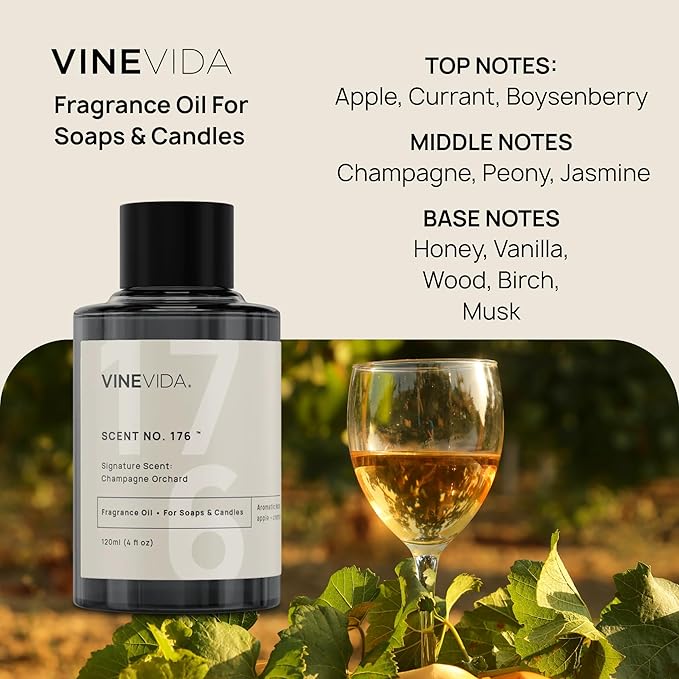 VINEVIDA [4oz] Champagne Orchard; Fragrance Oil for Candle Making and Soap Making - Premium Candle Scents for Soy Candles