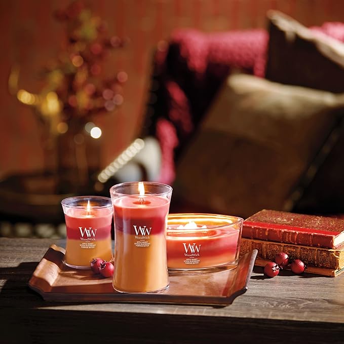 WoodWick Autumn Harvest Holiday Candle Gifts for Women and Men, 16 oz Ellipse Trilogy Candle with Crackling Wick