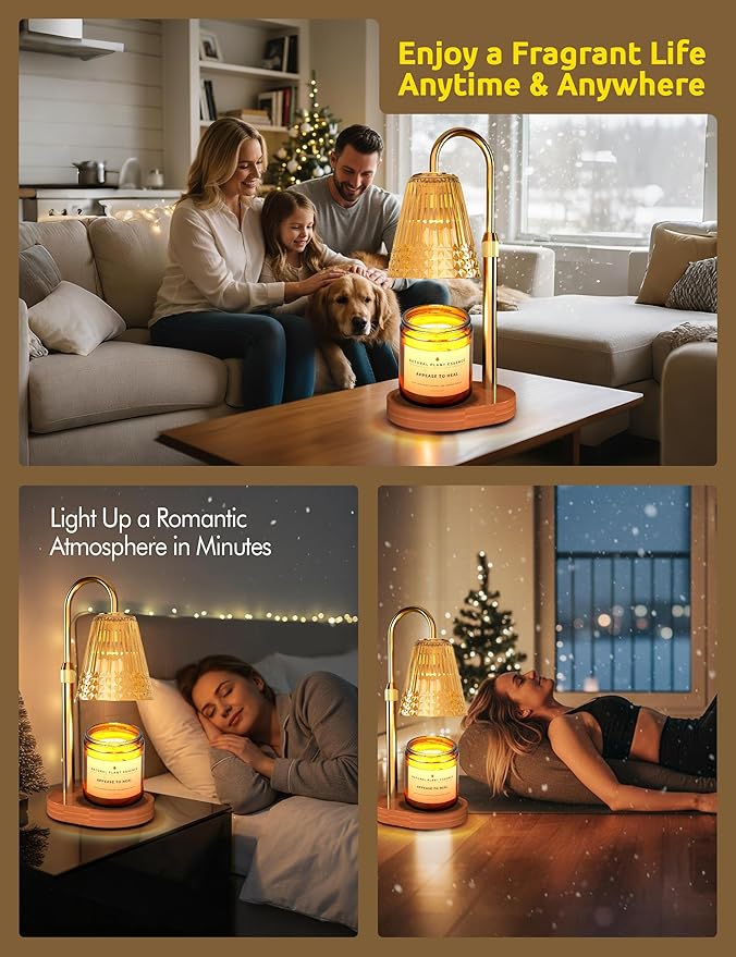 Candle Warmer Lamp with Timer, Dimmable Candle Lamp Warmer, Height Adjustable, Birthday Gifts for Women Mom, Vintage Home Decor for Scented Jar