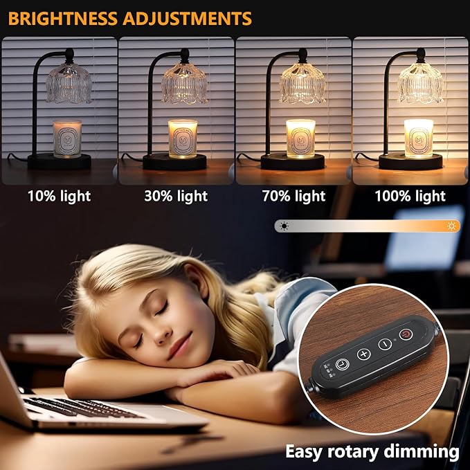 MEIXISUE Black Candle Warmer Lamp with Timer and Dimmer,Flameless Wax Melt Warmer for Jar Candles with 2 Bulbs,House Warming Gifts,Mother's Day/Birthday/Christmas Gifts for Mom/Wife,Home Decor