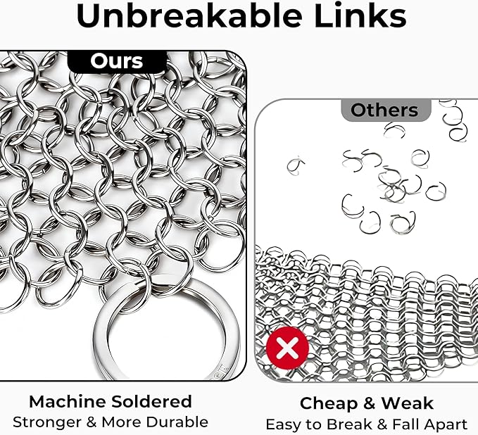 AMAGABELI GARDEN & HOME 7”x7” Cast Iron Cleaner 316L Stainless Steel Chainmail Scrubber for Griddle Skillet Dutch Oven Wok Grills Stainless Steel Pot Cast Iron Pan