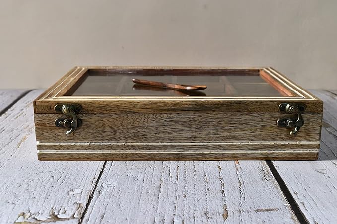Indian Wooden Spice Box/Mango Wood Spice Boxes Housewarming Gift, Mother’s Day Gift "MADE IN INDIA"- 12 container- 12x3 inch