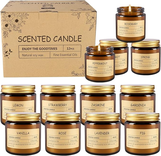 12Pack Scented Candle Set - Aromatherapy Candle Gift Set – Long Lasting Jar Candles for Men| Women, Ideal for Birthdays, Mother's Day Thanksgiving Gifts
