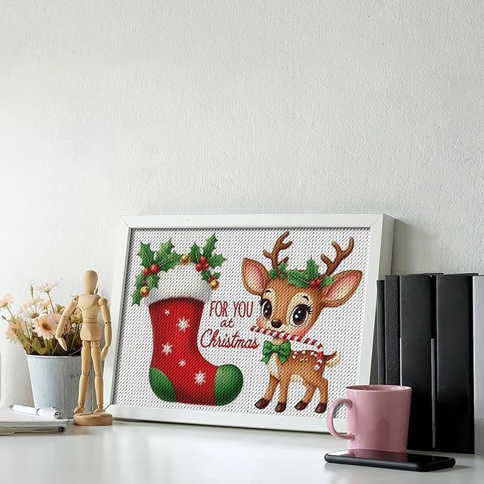 AIVKIEJK Diamond Painting Kits for Adults - Deer Sugar Bell Holiday Christmas Painting DIY 5D Full Drill Diamond Dots Paintings with Diamonds Gem Art and Crafts Home Decor 8"x12"