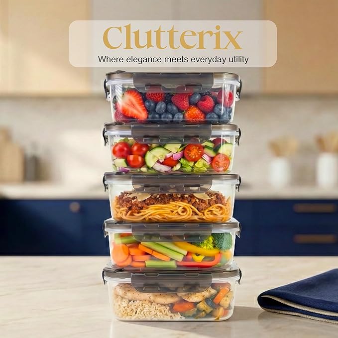 BPA-Free Plastic Airtight Food Storage Containers with Vented Lids, 5-Pack (3.4 Cups Each) for Meal Prep and Leftovers