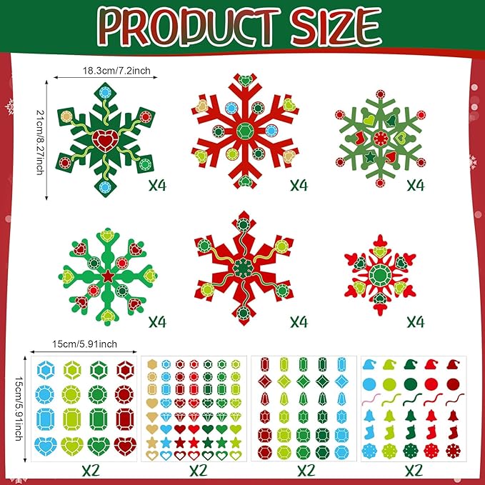Zonon 24 Pieces Holiday Snowflake Craft Kit Winter DIY Hanging Craft Ornaments Snowflake Kit for Christmas Tree Home Activity Decorations(Red, Green)
