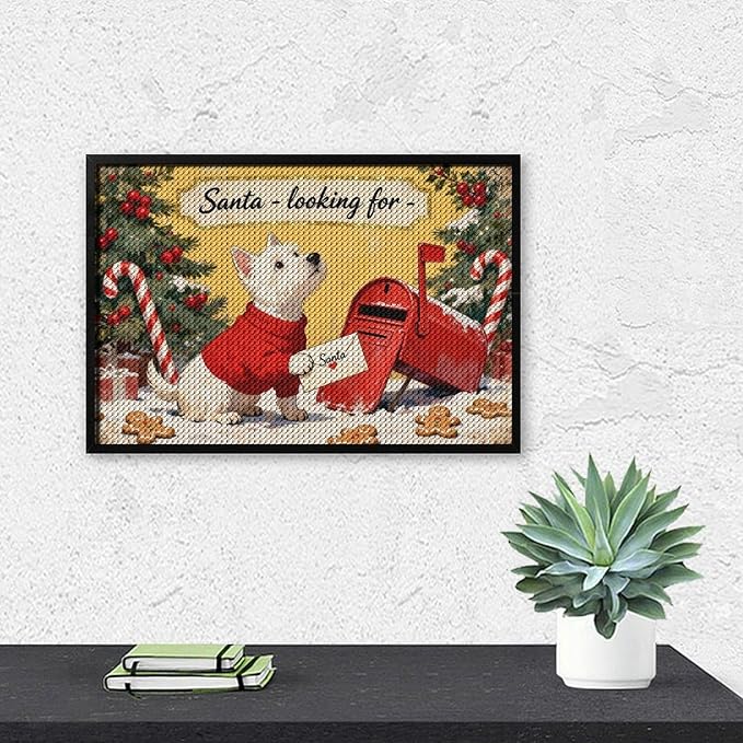 Diamond Painting Kits for Adults - Cute Scottish Terrier Christmas Westie Dog Holding Santa Letter Painting DIY 5D Full Drill Diamond Dots Paintings with Diamonds Gem Art And Crafts Home Decor 8"x12"