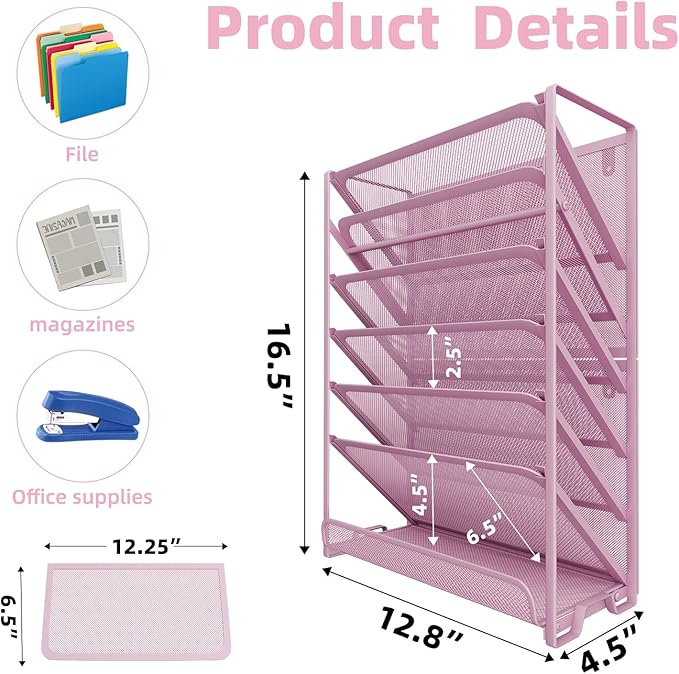 Simple Trending Wall File Organizer, Mesh 7-Tier Vertical Hanging File Holder, Desktop Metal Files Rack for Office and Home, Black