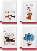 DETIHO Dachshund Gifts for Women, Weiner Dog Lover Kitchen Gifts for Women, Cute Kitchen Towels Decorative Set 16x24 Inches Set of 4, Hand Tea Towels for Kitchen Dish (A06)