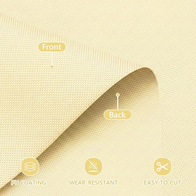 Waterproof Canvas Fabric by The Yard 58inch 600D Upholstery Material Polyester Fabric Outdoor Water Resistant Fabric for Sewing Chair Patio Cushion Purse Bag Interior, Pre Cut 1 Yard Light Yellow
