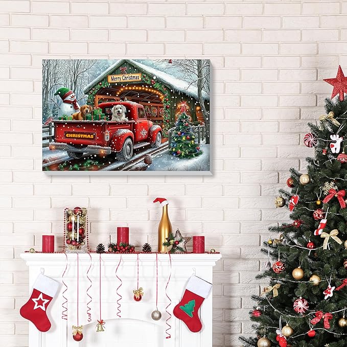 Bowetile Christmas Paint by Numbers for Adults Beginners Framed, Truck Adults' Paint-by-Number Kits, Adult Paint by Number Kits on Canvas, Acrylic Number Painting for Home Decor, 8x12in