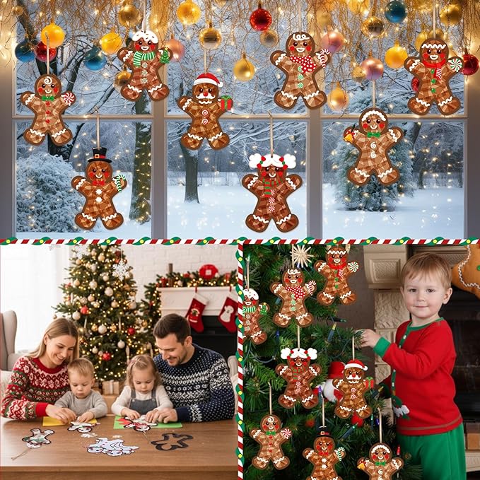 Tinlade 32 Set Christmas Gingerbread Man Suncatchers Craft Kit Xmas DIY Window Stained Glass Tissue Paper Make Your Own Gingerbread Hanging Ornaments Christmas Winter Home School Classroom Activities