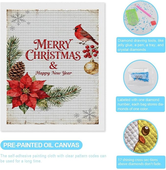 AIVKIEJK Diamond Painting Kits for Adults - Merry Christmas & Happy New Year Painting DIY 5D Full Drill Diamond Dots Paintings with Diamonds Gem Art and Crafts Home Decor 16"x20"