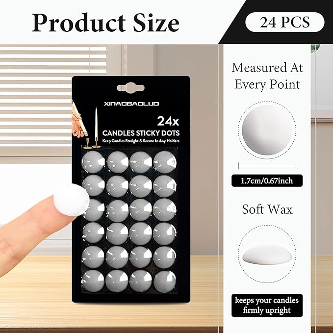 Taper Candle Wax Dots - 24pcs Spiral Candle Sticky Dots White Candles Adapter Small Candlestick Adhesive,Soft Wax for Any Candles Holder Accessories-White