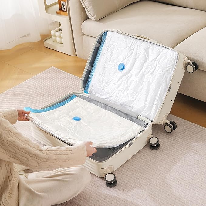 Vacuum Compression Storage Bags Set with Manual Pump Labels and Pen Travel Vacuum Bags for Luggage Space Saver Vacuum Storage Bags 16 Pack Includes Small Medium Large Jumbo Sizes