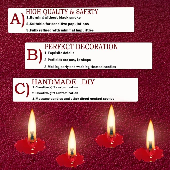 Scented Candle Sand with Wicks 1.1LB Dark Red Pearled Candle Beads Sand Candles Refillable Candle Wax Non-Toxic Natural Customized for DIY Candle Making, Home Decoration Wedding Party (Scented Rosa)