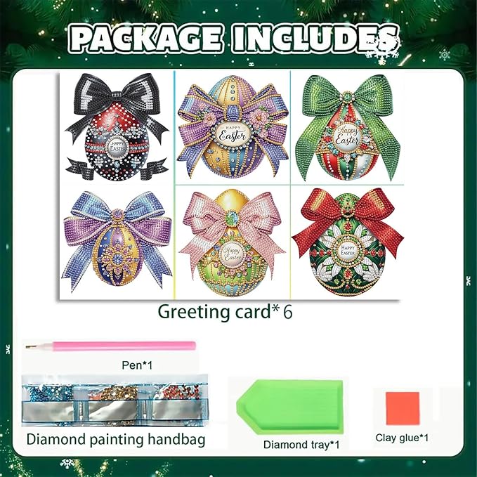 DoxQcs 5D Diamond Art Painting Greeting Cards Kit, DIY Cards for Blessings Congratulations Gifts, Greeting Card Set for Birthday Thanksgiving Day Christmas Halloween-Easter Egg