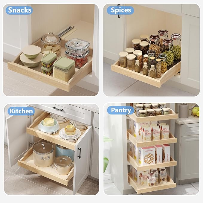 Pull Out Cabinet Drawer 28½” W x 21” D, Soft Close Pull Out Cabinet Organizer, Bottom Assembly