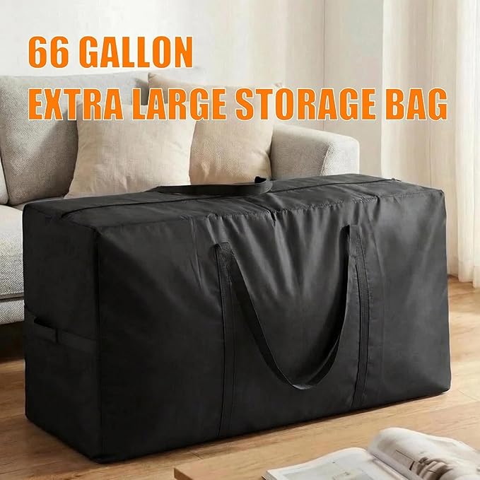 66 Gallon Extra Large Storage Bags, XXL Moving Bags with Zippers & Side Handles, Jumbo Big Storage Totes for Moving & Space-Saving Organization (Black, 66 Gallon, 1 Pack)