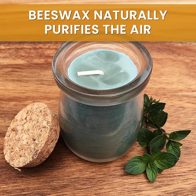 BeeTheLight Beeswax Jar Candle with Cork Lid - Rosemary Lemongrass Aromatherapy Candle - 20 Hours Burn Time - All Natural 100% Pure Beeswax Candle - Handmade Decorative Jar Candle