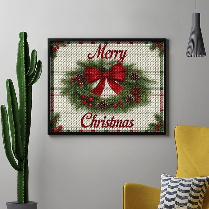 AIVKIEJK Diamond Painting Kits for Adults - Red Bow & Green Leaves Merry Christmas Painting DIY 5D Full Drill Diamond Dots Paintings with Diamonds Gem Art and Crafts Home Decor 16"x20"