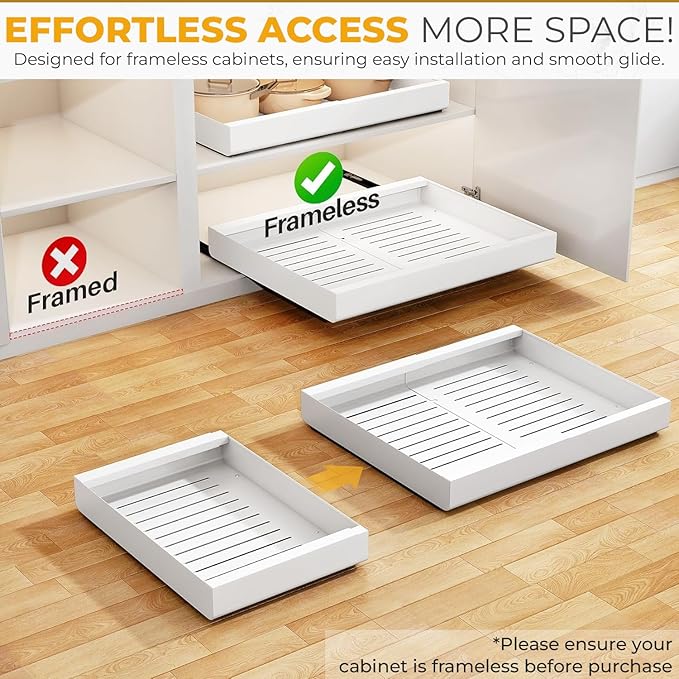 1pack Pull Out Under Sink Organizer – Expandable Sliding Cabinet Shelf for Kitchen, Bathroom, Pantry – Heavy Duty Metal Storage Rack for Cleaning Supplies and Bottles (White, 12.5-19.6 x 17 Inch)