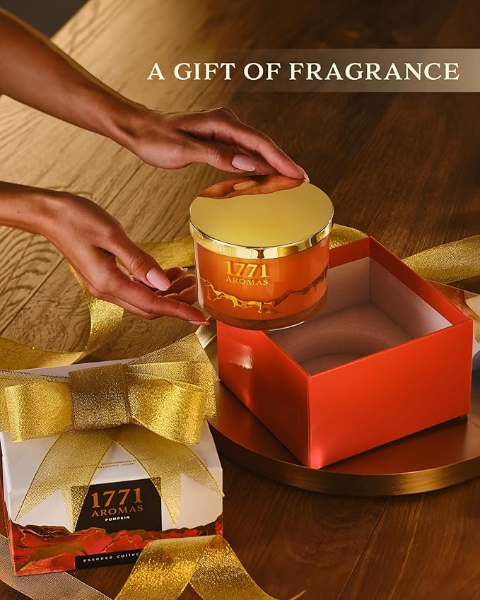 Pumpkin Spice Scented Candles - 100% Natural Soy Wax - Large 3 Wick Jar Candle - Up to 50 Hours Burning Time - Candles for Home - Gift-Ready Candle for Men & Women - Aromatherapy