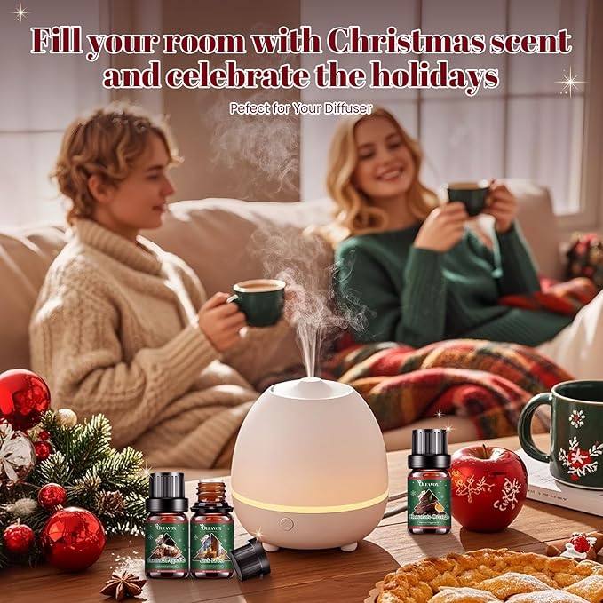 Christmas Essential Oils Set, 6 Premium Winter Fragrance Oils for Diffuser, Candle Scented Oils Gift,Gingerbread, Cinnamon Roll, Hot Baked Apple Pie,Home for the Holidays, Jack Frost, Chocolate Orange