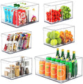 Clear Plastic Storage Bins with Dividers for Fridge Pantry Organizers and Storage Containers, 6 Pack Acrylic Stackable Sturdy Storage Boxes for Home Edit and Cabinet Organizers 6" High, C6-3
