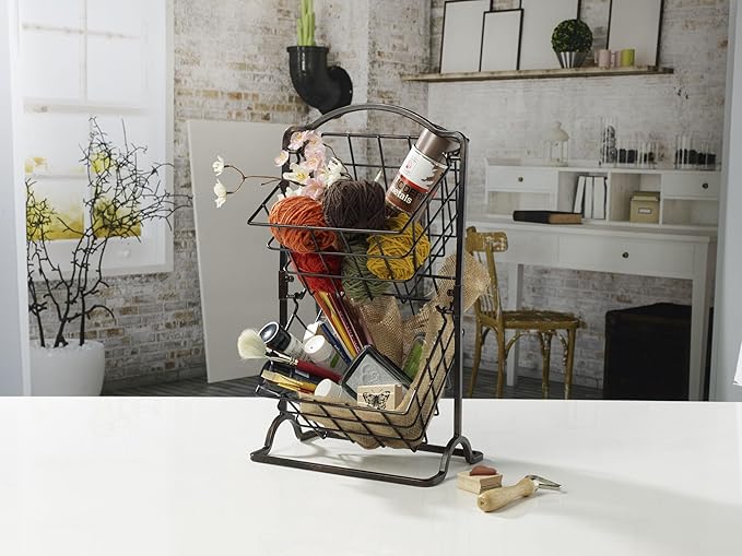 Gourmet Basics by Mikasa General Store 2-Tier Metal Countertop Fruit Storage Basket, Antique Black
