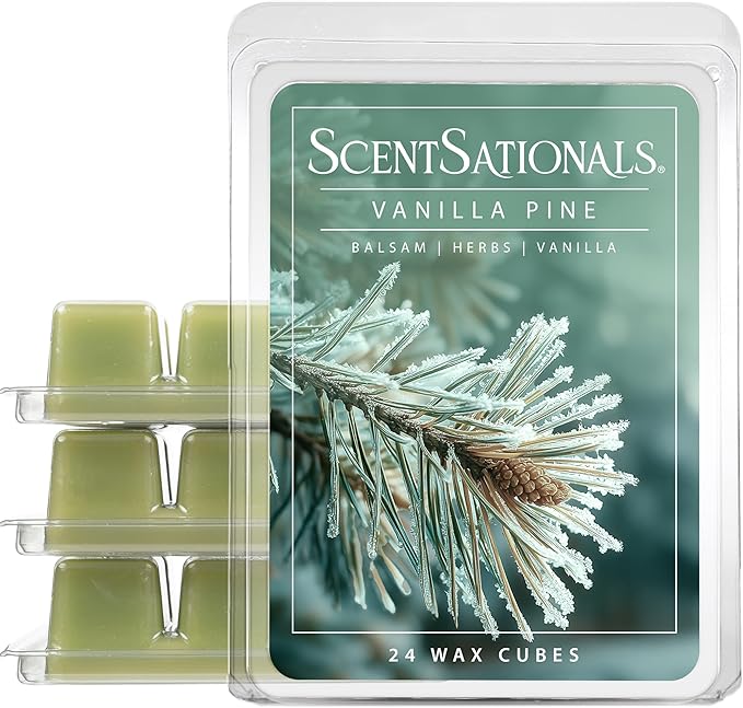 Scentsationals Wax Melts Strong Scent - Vanilla Pine - Long Lasting Scented Wax Cubes for Warmers, 10oz (24-Cubes)