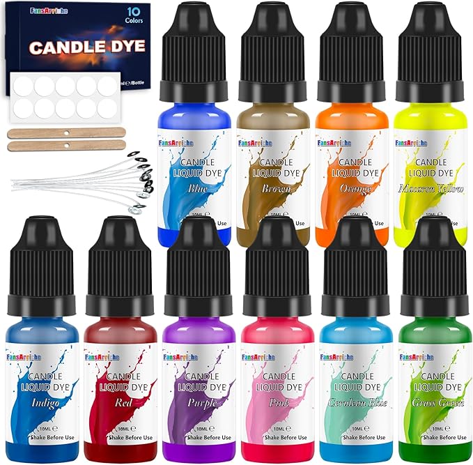 FansArriche Candle dye - 10 Colors Liquid Oil-Based dye for Candle Wax, Vivid Candle Color for DIY Candle Making, Highly Concentrate Natural Candle Color