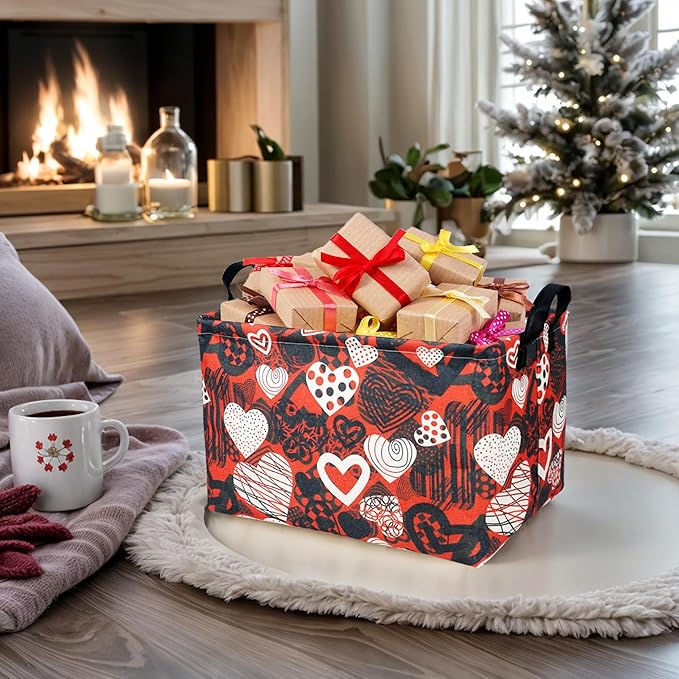 Valentine's Day Basket Gift for Empty Cute Heart Large Storage Bin for Kid and Baby Room Décor (Black and White Creative Love)