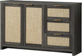 OAKHAM HOME Kitchen Storage Cabinets, Buffet Cabinet with Storage Rattan Sideboard Cabinet Organizer 3 Drawers and 2 Doors Accent Console Table for Kitchen Hallway Living Room bar (Midnight Oak)