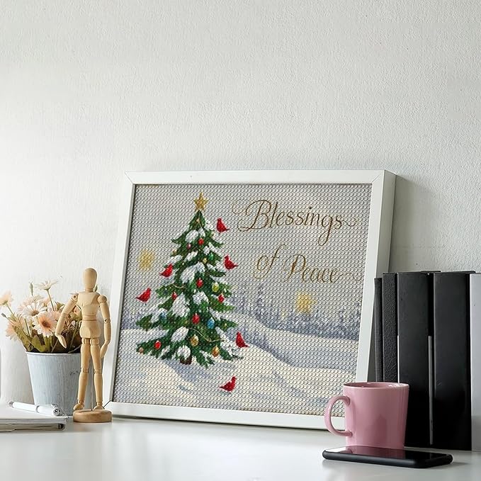 Diamond Painting Kits for Adults - Christmas Snowy Pine & Inspirational Blessings of Peace Painting DIY 5D Full Drill Diamond Dots Paintings with Diamonds Gem Art And Crafts Home Decor 16"x20"