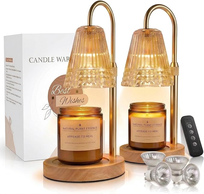 Candle Warmer Lamp with Timer Dimmable 2PCS, Height Adjustable Candle Lamp Warmer for Jar Candles, Housewarming Gift, Birthday Mother's Day Valentines Gifts for Women Mom Wife Bedroom Home Room Decor