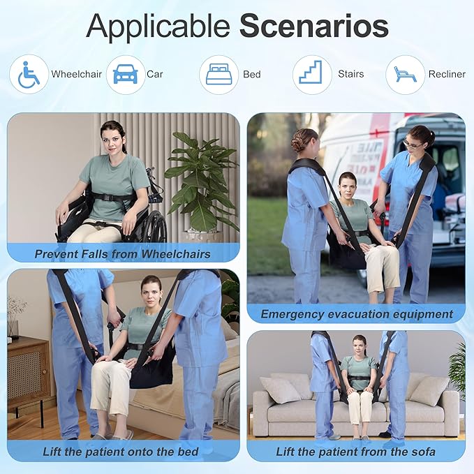 Transfer Belt for Elderly & Disabled，Patient Transfer Lift Assist Device for Wheelchair Transfer Board Alternative for Stairs, Chairs & Cars (8 Handles +2 Shoulder Straps)
