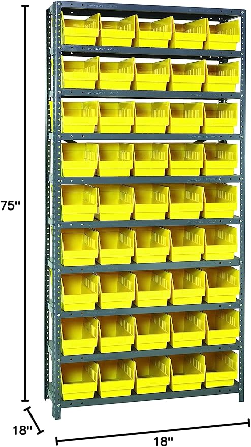 Quantum Storage Systems 1875-204YL Store More Steel Shelving Unit with 6" Shelf Bins, 18" D x 36" W x 75" H, Yellow