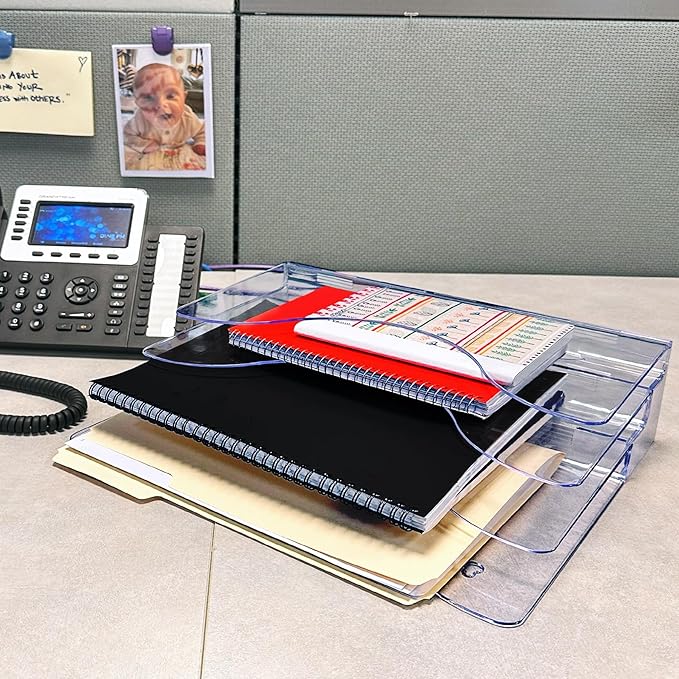 Azar Displays 250099-3PK Three Tier File and Brochure Desktop Wall Organizer Holder with Dividers brochure display stand acrylic file holder, Clear , 3-Pack
