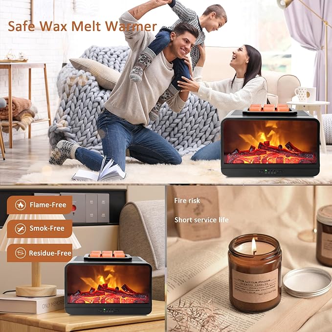 Wax Melt Warmer for Scented Wax - 3D Dynamic Flame Fireplace Electric Wax Warmer, Wax Melter with 4 Timer, PTC Heating Wax Warmer for Home Decor Women Mom Gift