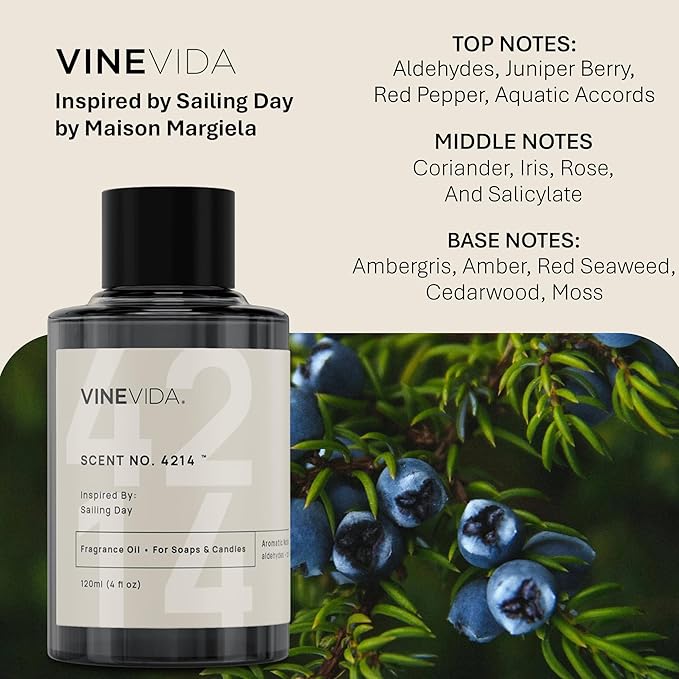 VINEVIDA [120 Ml] Scent NO. 4214 Inspired by Sailing Day | Premium Fragrance Oil for Candle Making & Soap Making | Candle Scents for Soy Wax | Scented Oils for Car Freshies & Bath Products